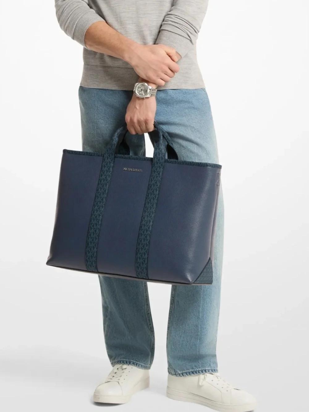 Michael Kors Cooper Medium Pebbled Leather and Signature Logo Tote Bag